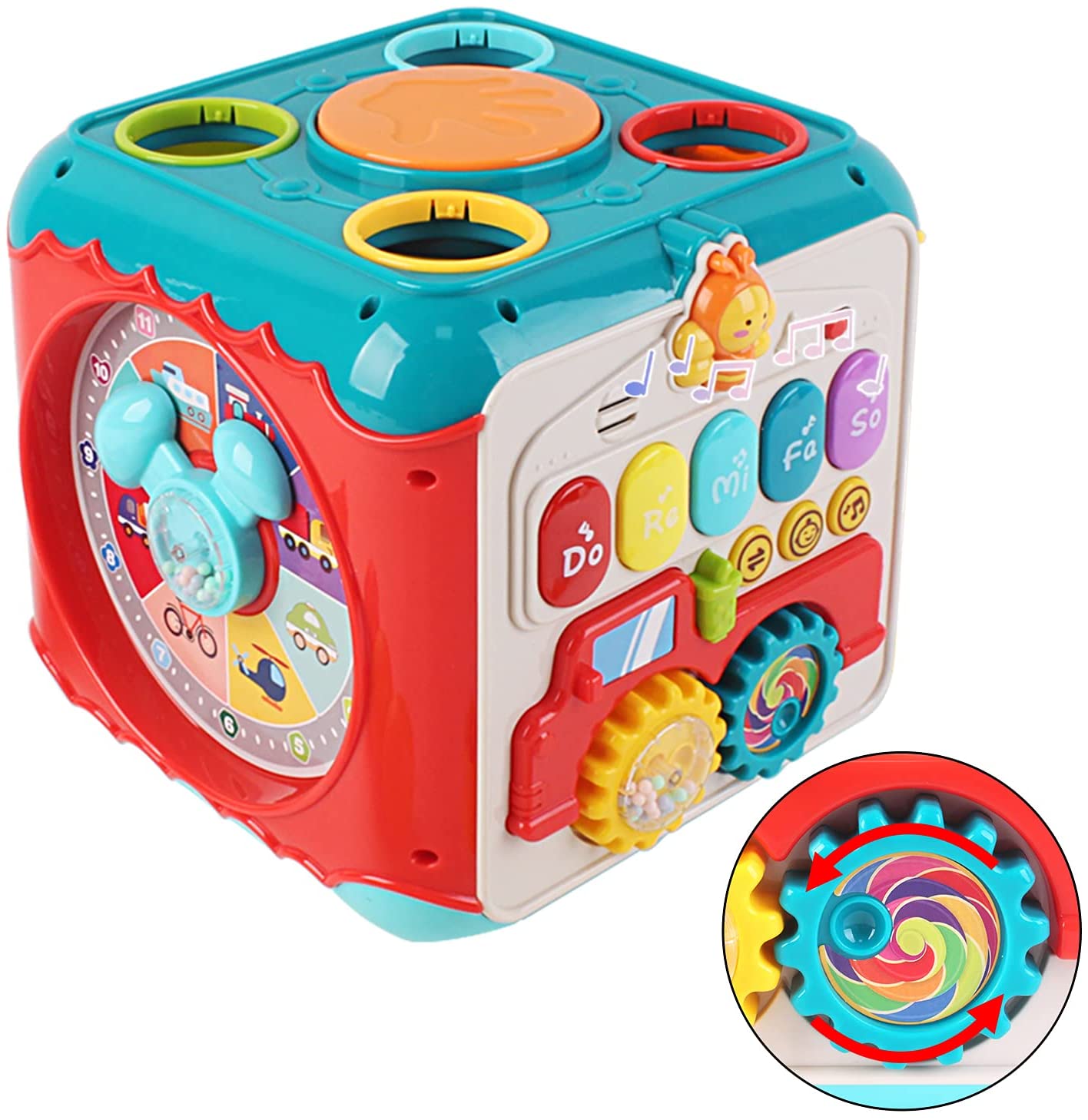 Cubo de actividades 7 en 1 con clasificación de formas, luz y sonido de piano, juguete educativo de aprendizaje temprano, ideal como regalo de cumpleaños o Navidad para niños