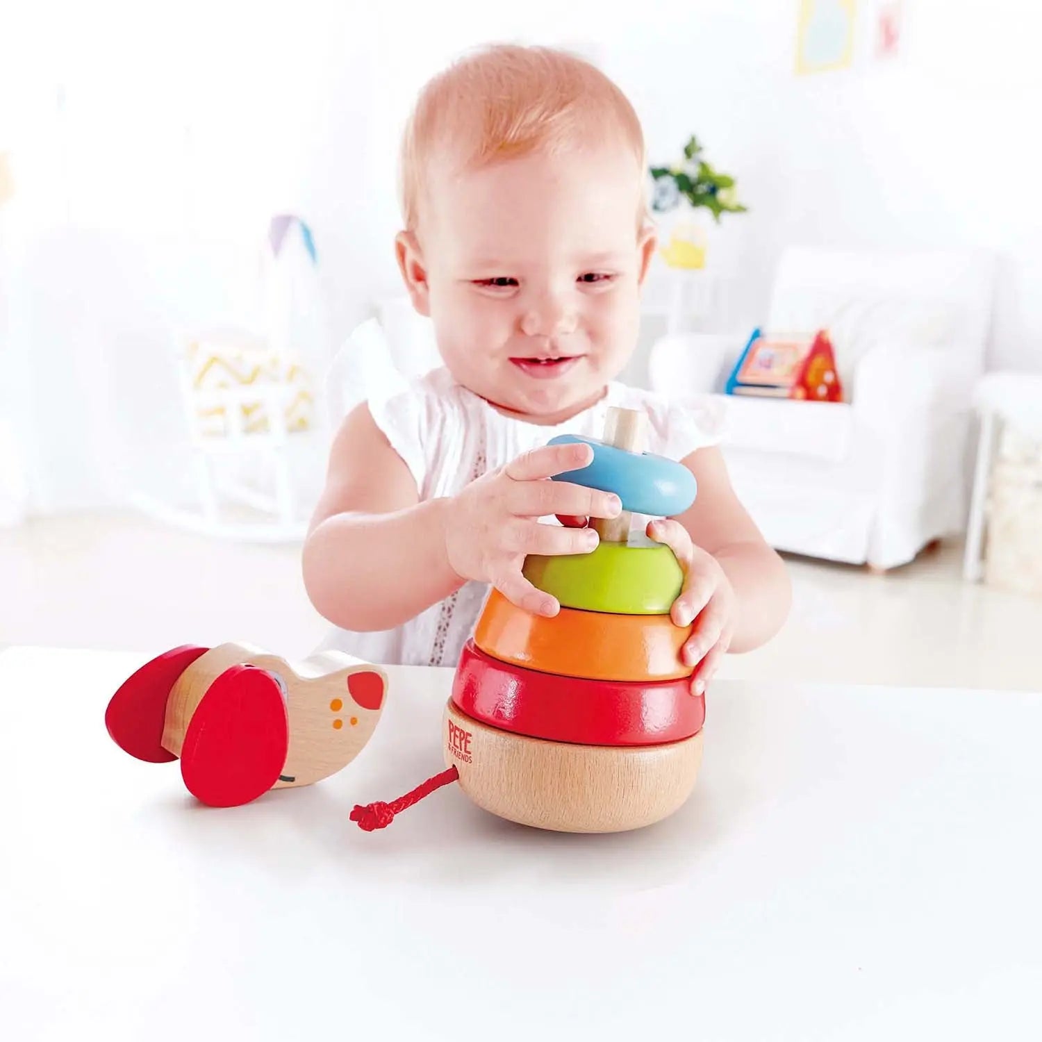 Jouet d'empilement en bois Fidtoy chiot avec son pour les tout-petits