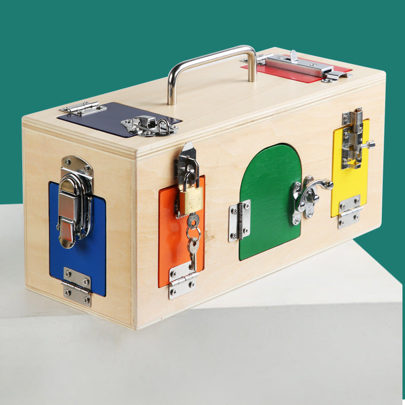 Montessori Caja de Pestillos y Candados de Madera con Pestillos de Acero Inoxidable para Niños