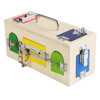 Boîte à loquets Montessori en bois avec verrous en acier inoxydable pour enfants