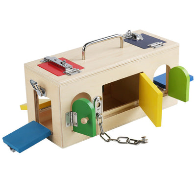 Boîte à loquets Montessori en bois avec verrous en acier inoxydable pour enfants