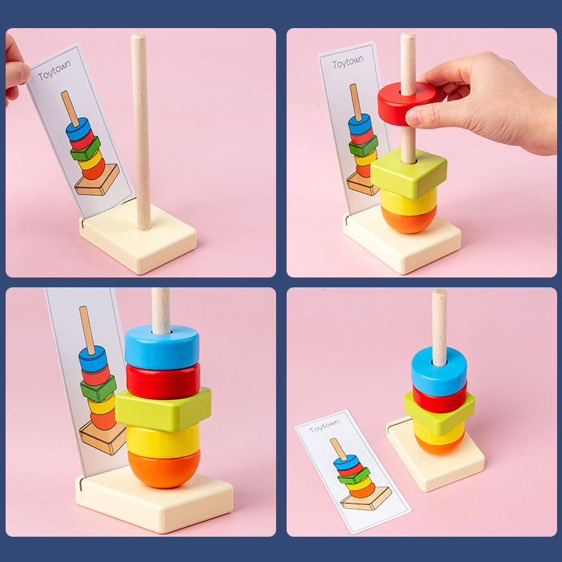 Jumbo Beads Sequencing Four Pillar Shape Stacker With  Flash Cards