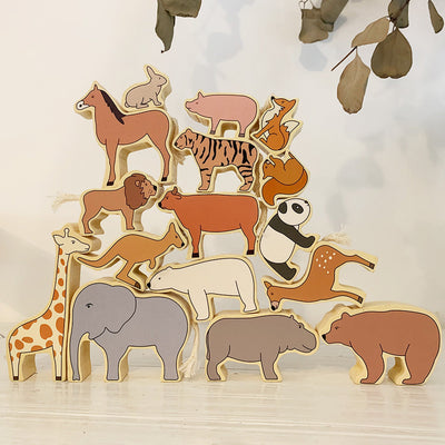 Jeu de blocs d'animaux en bois à empiler et à équilibrer