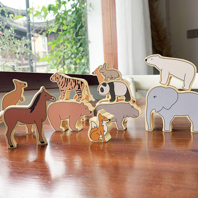 Jeu de blocs d'animaux en bois à empiler et à équilibrer