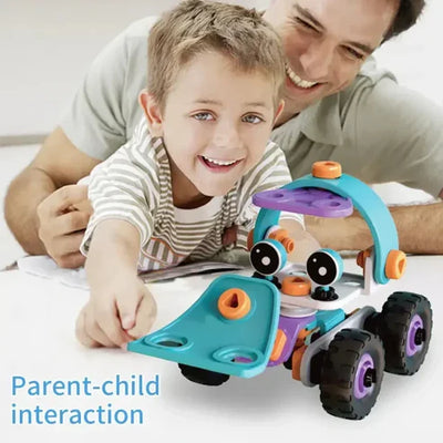 Fidtoy DIY Soft Rubber Building Puzzle Truck Toy Set for Kids | 55 Pcs