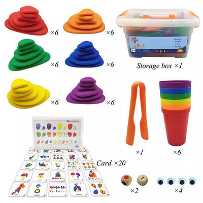 Juego de actividades Rainbow Pebbles con tarjetas - Juguetes de juego libre