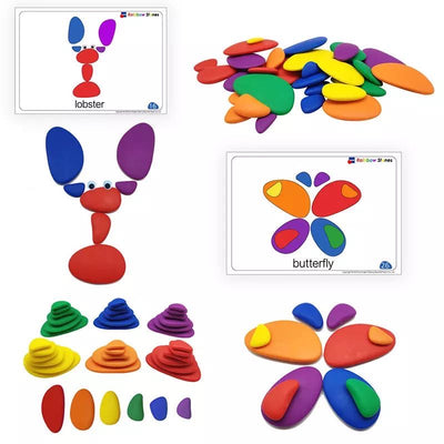 Juego de actividades Rainbow Pebbles con tarjetas - Juguetes de juego libre