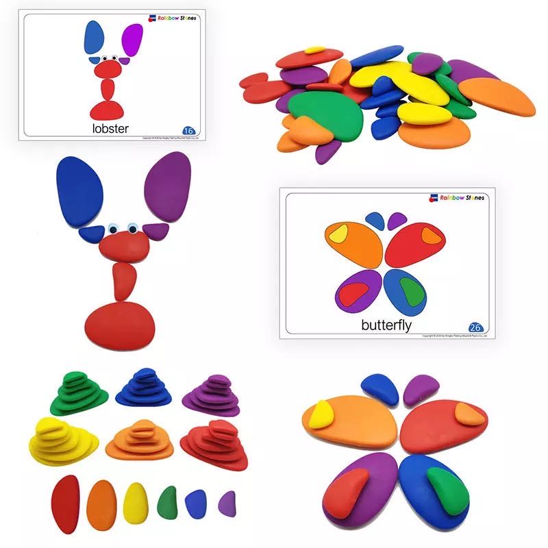 Juego de actividades Rainbow Pebbles con tarjetas - Juguetes de juego libre