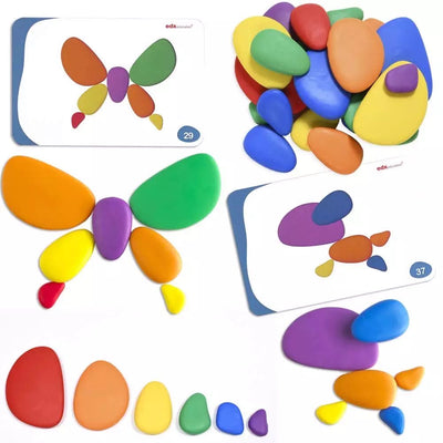 Juego de actividades Rainbow Pebbles con tarjetas - Juguetes de juego libre