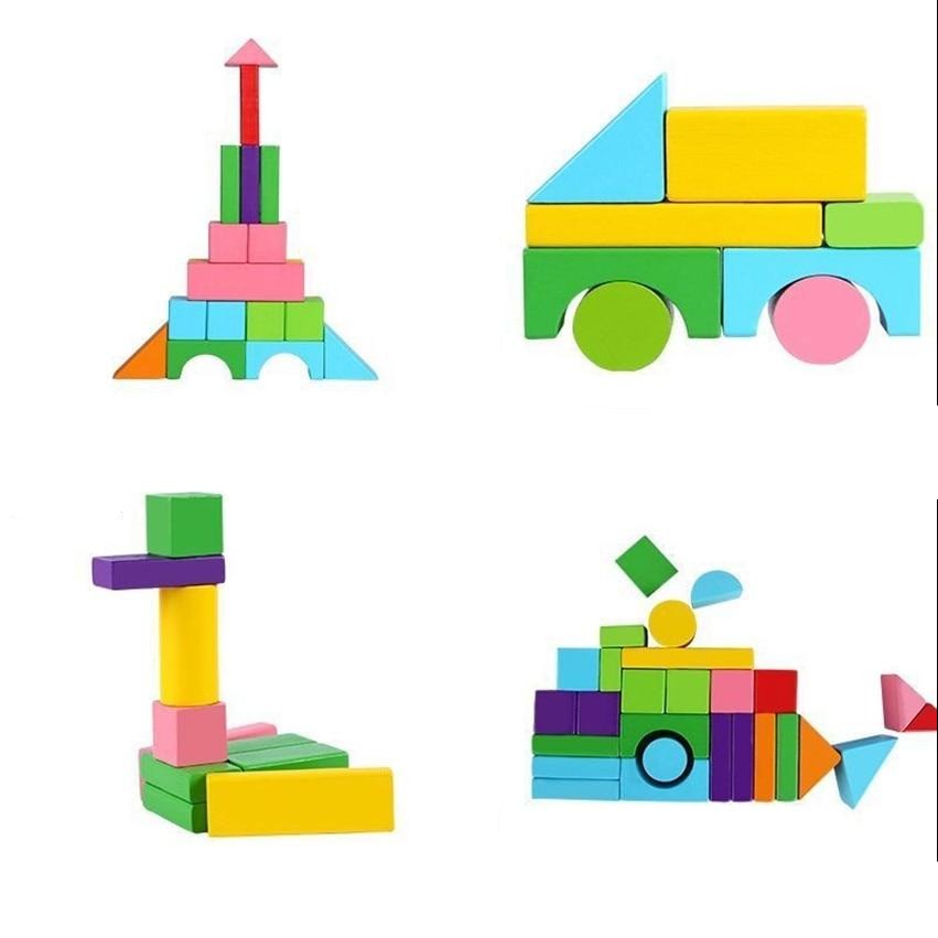 Fidtoy Bloques de construcción de madera arcoíris para niños, juego de juguetes apilables creativos