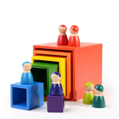 Fidtoy Rainbow Stacking Boxes Wooden Nesting Toy for Kids 3+