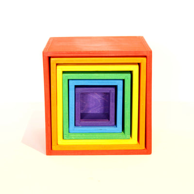 Fidtoy Rainbow Stacking Boxes Wooden Nesting Toy for Kids 3+