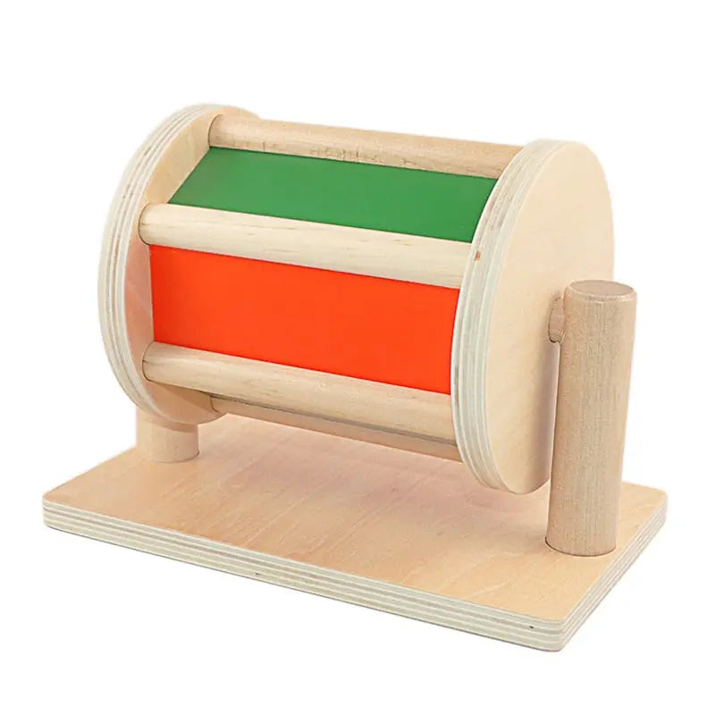 Fidtoy Montessori Tambour rotatif pour bébés – Jouet sensoriel en bois à faire rouler 6-24 mois