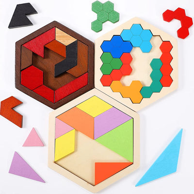 Rompecabezas de madera hexagonal Tangram para niños