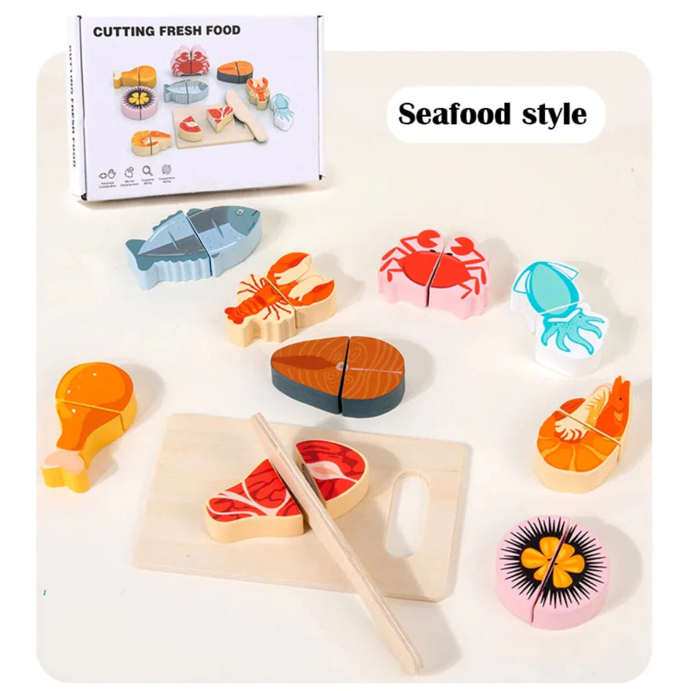 Fidtoy Juego de Comida de Madera para Cortar para Niños | Juego de Imitación Montessori y Habilidades Motrices Finas