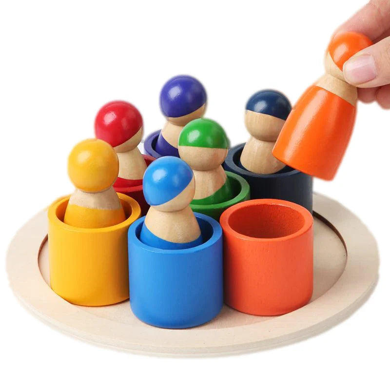 Juguete de clasificación de colores con figuras de arcoíris Fidtoy, rompecabezas de madera para niños