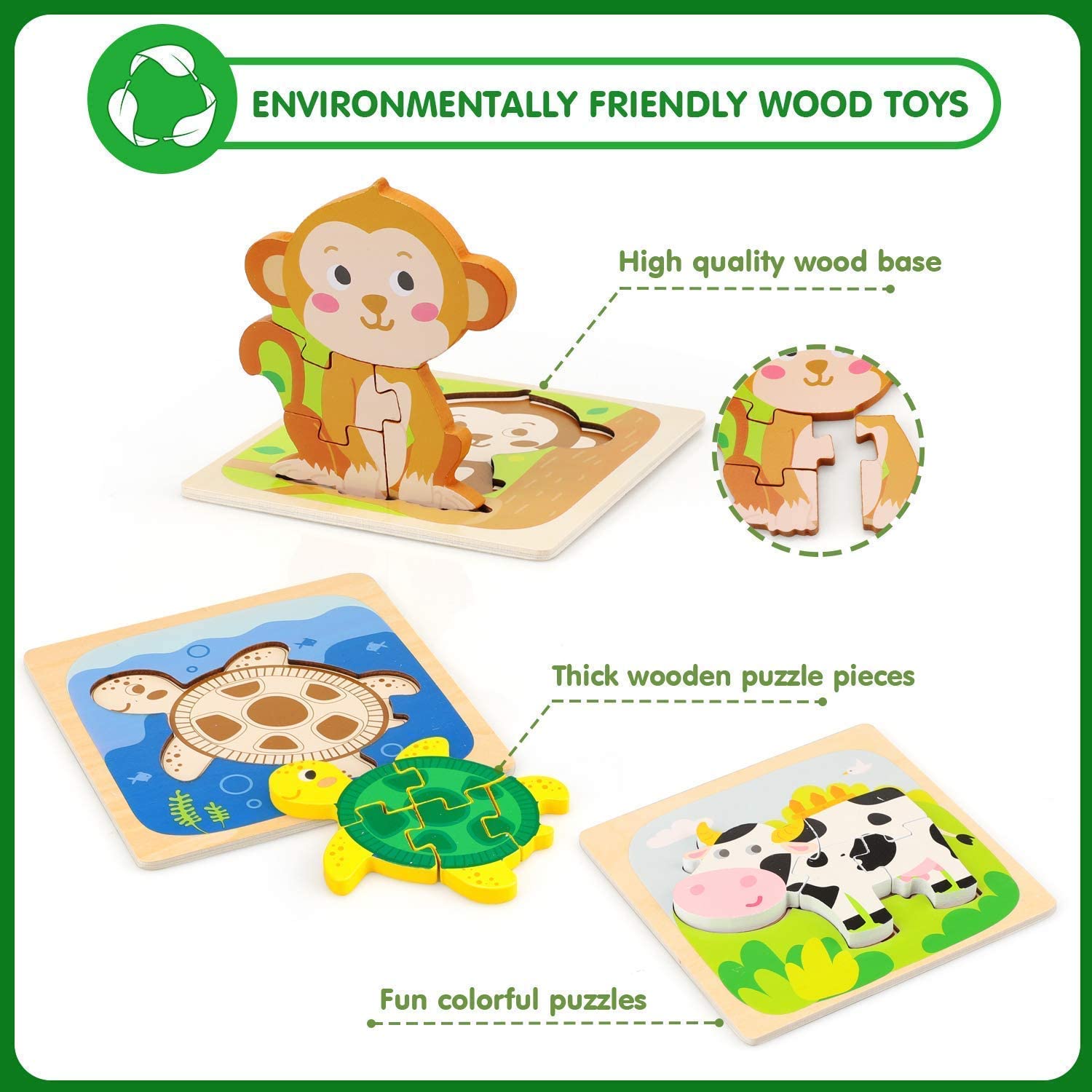 Rompecabezas de madera Montessori para bebés de 1, 2, 3+ años