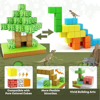 Bloques de construcción magnéticos – Juguetes de construcción creativos para montar uno mismo con caja de almacenamiento de regalo para el aprendizaje y juego imaginativo de los niños