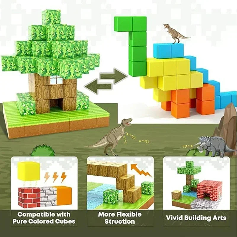 Bloques de construcción magnéticos – Juguetes de construcción creativos para montar uno mismo con caja de almacenamiento de regalo para el aprendizaje y juego imaginativo de los niños