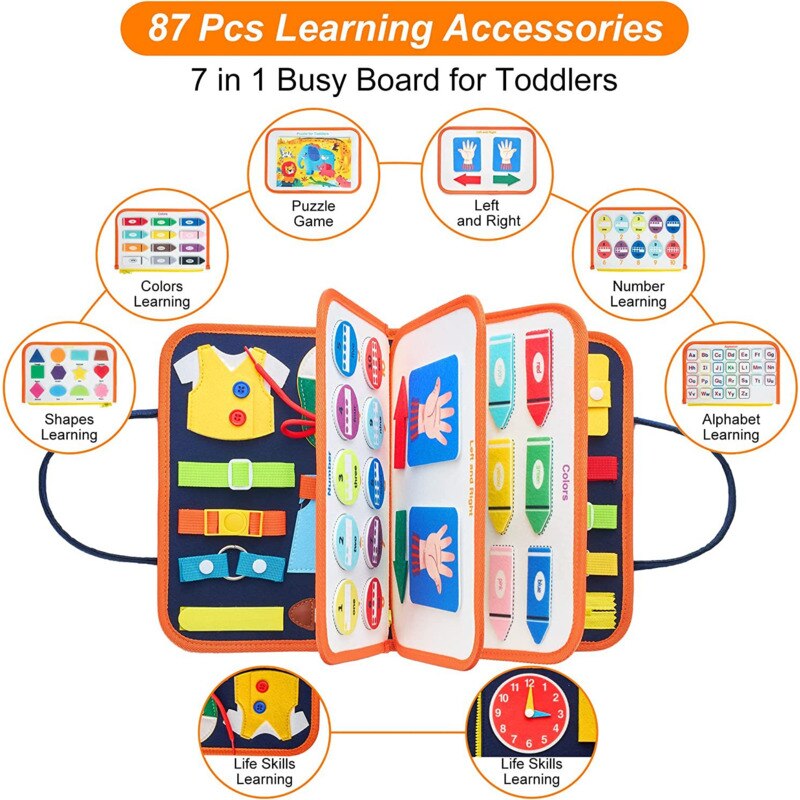 Fidtoy Busy Board para Niños Pequeños – Tablero de Actividades Sensoriales Portátil para Viajes y Aprendizaje