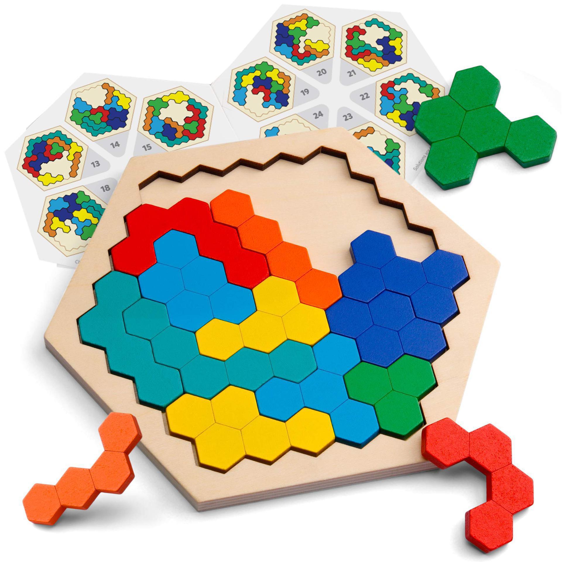 Rompecabezas de madera hexagonal Tangram para niños