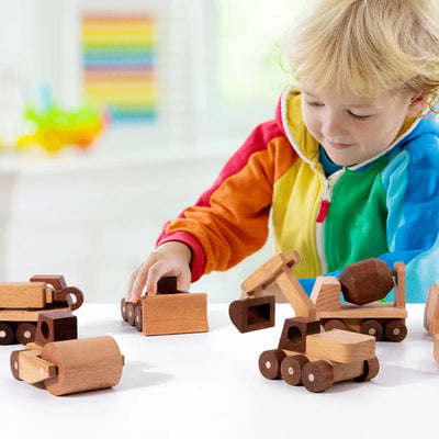 Fidtoy Wooden Vehicle Toy Set for Kids | Montessori Construction & Transportation Play