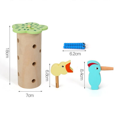 Juego de atrapar gusanos magnéticos de pájaro carpintero B