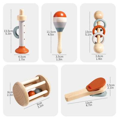 Fidtoy Wooden Musical Instrument Set for Toddlers Montessori Learning Toy for Quiet Time and Fine Motor Skill Development