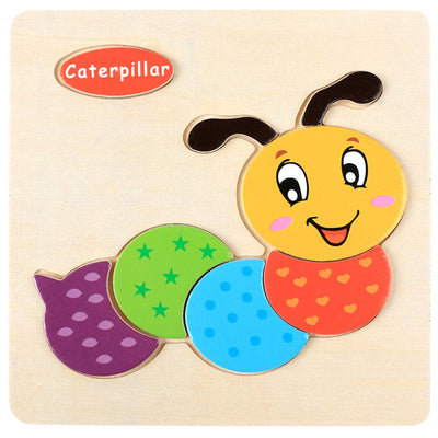 Set de 3 rompecabezas de madera con dibujos animados Montessori