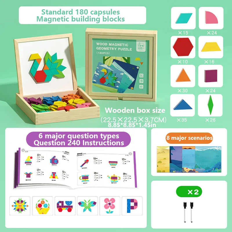Fidtoy Blocs magnétiques en bois – Jouet éducatif créatif pour enfants