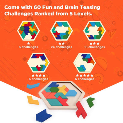 Rompecabezas de madera hexagonal Tangram para niños