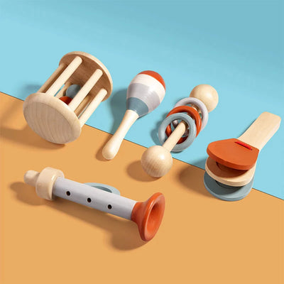 Fidtoy Wooden Musical Instrument Set for Toddlers Montessori Learning Toy for Quiet Time and Fine Motor Skill Development