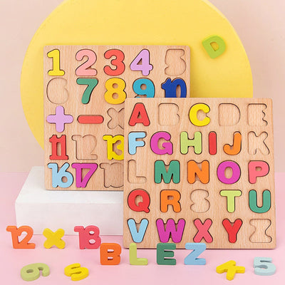 Rompecabezas de madera 3D Montessori para niños con formas de alfabeto y números