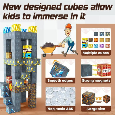 Bloques de construcción magnéticos – Juguetes de construcción creativos para montar uno mismo con caja de almacenamiento de regalo para el aprendizaje y juego imaginativo de los niños