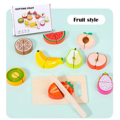 Fidtoy Juego de Comida de Madera para Cortar para Niños | Juego de Imitación Montessori y Habilidades Motrices Finas