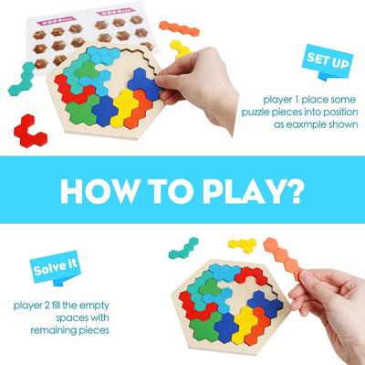 Rompecabezas de madera hexagonal Tangram para niños