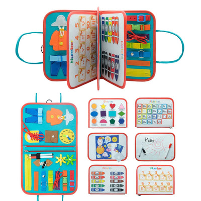 Fidtoy Montessori Busy Board for Toddlers – 8-in-1 Preschool Activity Board, Travel Learning Toy, Fine Motor Skills Busy Book