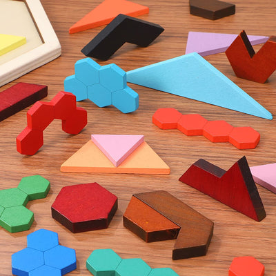 Rompecabezas de madera hexagonal Tangram para niños