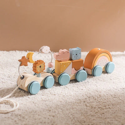 Fidtoy Pull Along Wooden Toy for Toddlers Educational Car 1+