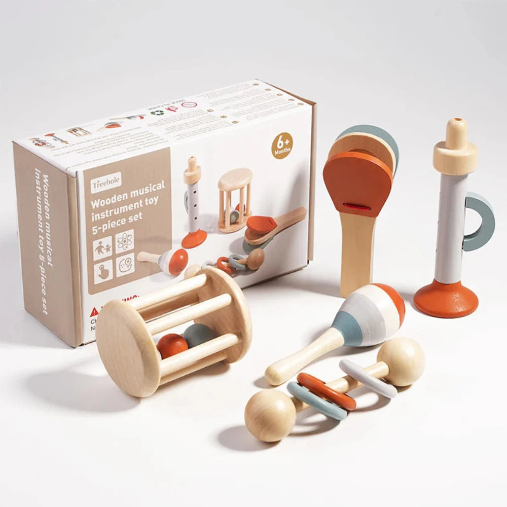 Fidtoy Wooden Musical Instrument Set for Toddlers Montessori Learning Toy for Quiet Time and Fine Motor Skill Development