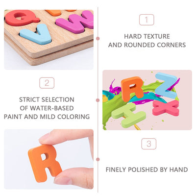 Rompecabezas de madera 3D Montessori para niños con formas de alfabeto y números