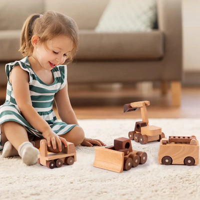 Fidtoy Wooden Vehicle Toy Set for Kids | Montessori Construction & Transportation Play