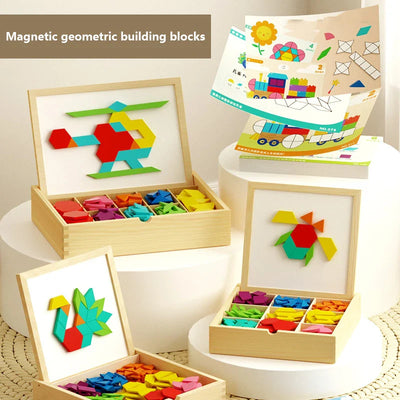 Fidtoy Blocs magnétiques en bois – Jouet éducatif créatif pour enfants