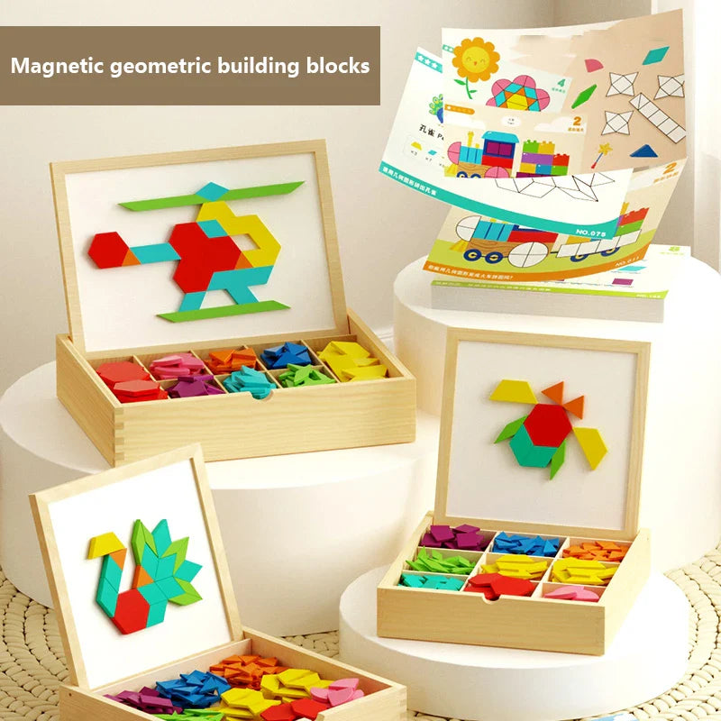 Fidtoy Blocs magnétiques en bois – Jouet éducatif créatif pour enfants