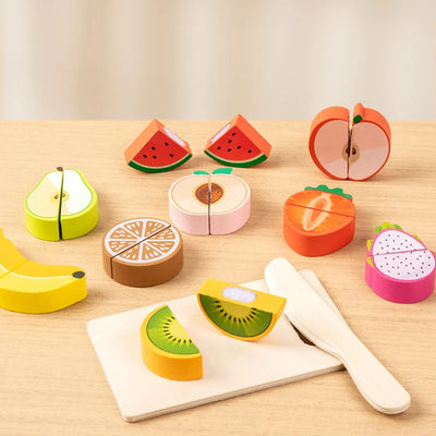 Fidtoy Juego de Comida de Madera para Cortar para Niños | Juego de Imitación Montessori y Habilidades Motrices Finas