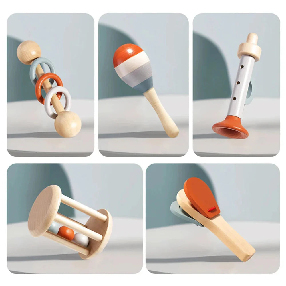 Fidtoy Wooden Musical Instrument Set for Toddlers Montessori Learning Toy for Quiet Time and Fine Motor Skill Development