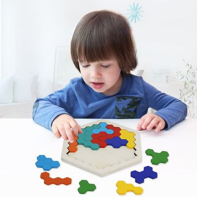 Rompecabezas de madera hexagonal Tangram para niños