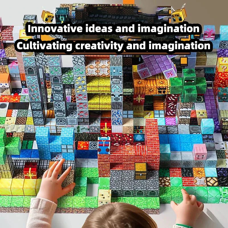 Bloques de construcción magnéticos – Juguetes de construcción creativos para montar uno mismo con caja de almacenamiento de regalo para el aprendizaje y juego imaginativo de los niños
