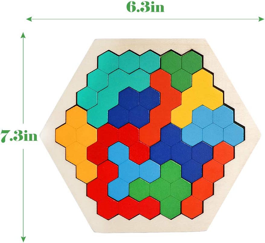 Rompecabezas de madera hexagonal Tangram para niños