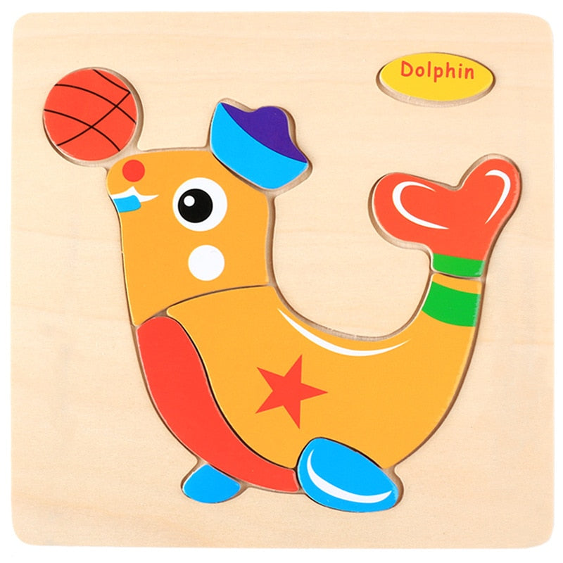 Set de 3 rompecabezas de madera con dibujos animados Montessori